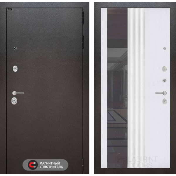 Входная дверь SILVER с Зеркалом 32 тонированным - Белый рельеф софт