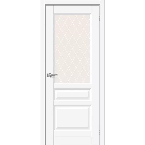 Межкомнатная дверь Неоклассик-35 White Silk со стеклом White Сrystal
