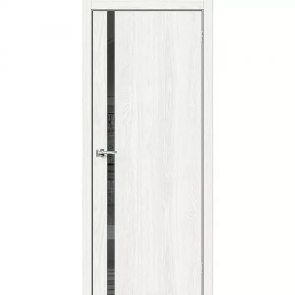 Межкомнатная дверь экошпон Браво-1.55 White Dreamline со стеклом Mirox Grey