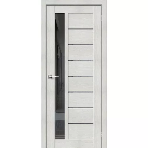 Межкомнатная дверь экошпон Браво-27 Bianco veralinga со стеклом Mirox Grey