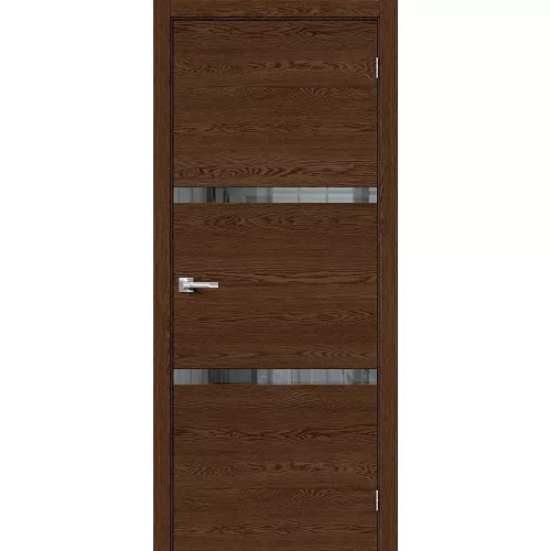 Межкомнатная дверь экошпон Браво-2.55 Brown Skyline со стеклом Mirox Grey