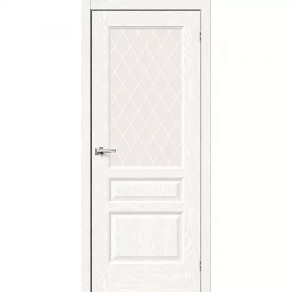 Межкомнатная дверь экошпон Неоклассик-35 White Wood со стеклом White Сrystal