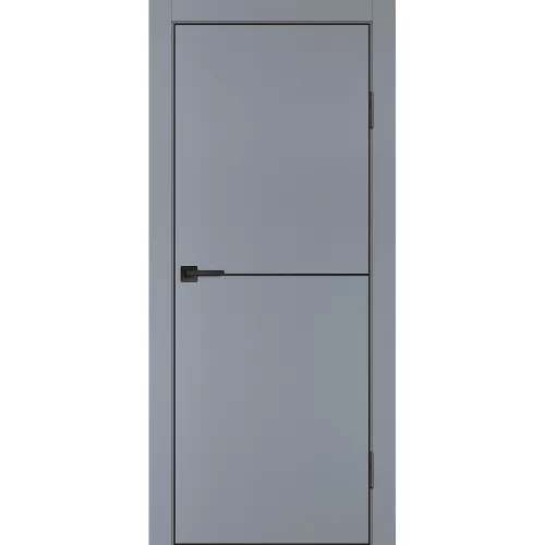 Межкомнатная дверь экошпон P-19 черный молдинг PET, кромка ABS черная c 4-х ст Серый матовый
