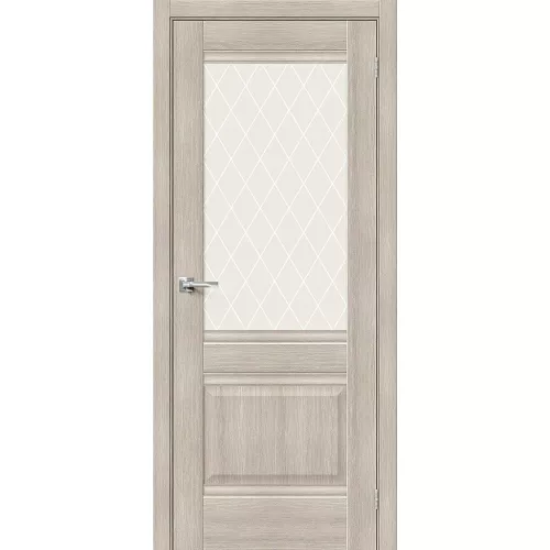 Межкомнатная дверь экошпон Прима-3 Cappuccino Melinga со стеклом White Сrystal