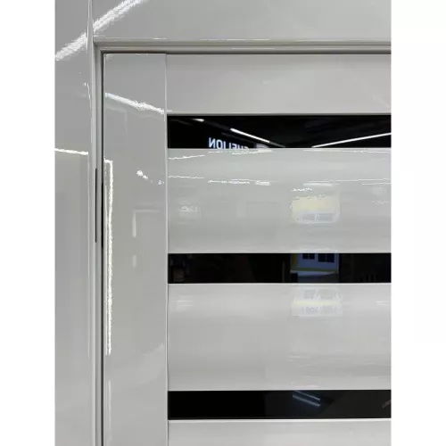 Межкомнатная дверь экошпон глянец Сидней белый с черным стеклом