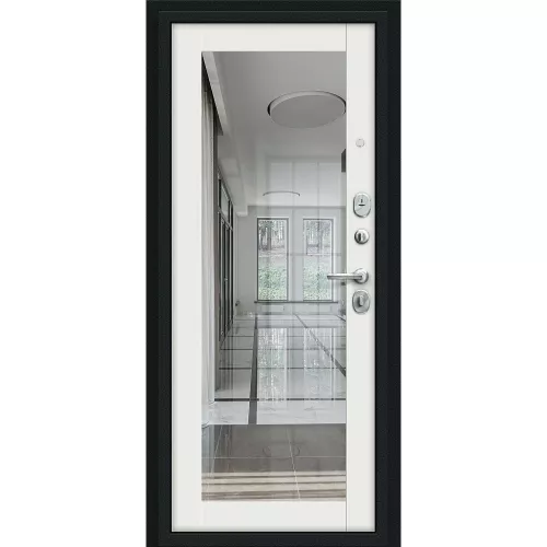 Входная дверь Флэш Букле черное/Off-white с зеркалом