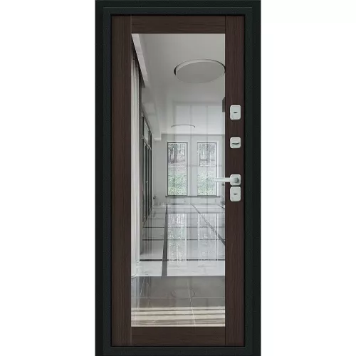 Входная дверь Thermo Флэш Декор Букле черное/Wenge Veralinga с зеркалом